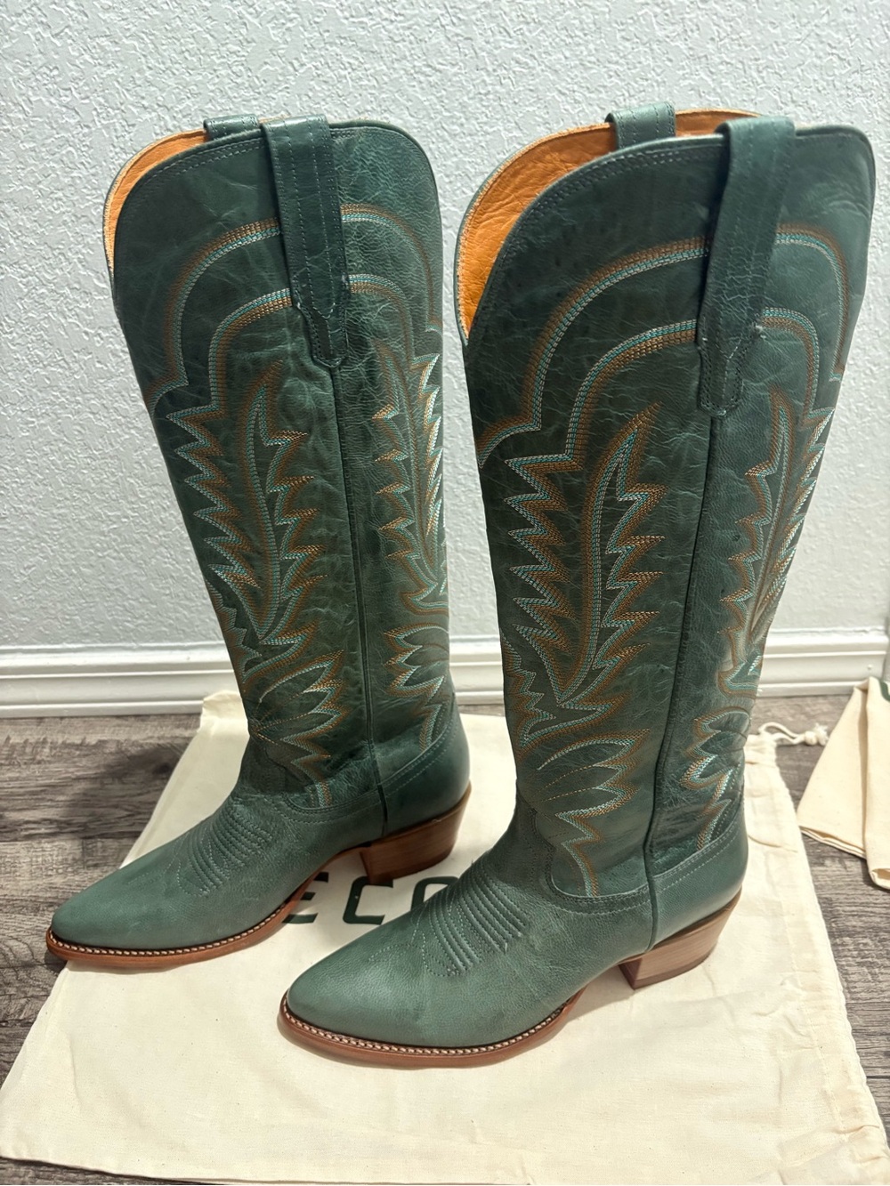 Tecovas Abby sagebrush goat  Teal Green Leather Western Knee-High Boots - Picture 6 of 7